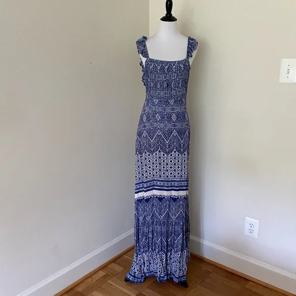 cotton maxi dresses cheap Ivory Blue Floral Botanical Print Premium Cotton Maxi Dress For Women –  Label Madhuri Thakkar